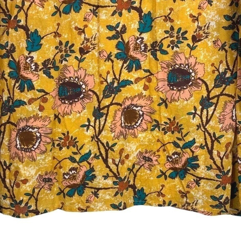 Bindu Corinne Floral Ruffle Neck Cotton Boho XL Mustard Yellow Prairie Top - Picture 5 of 10